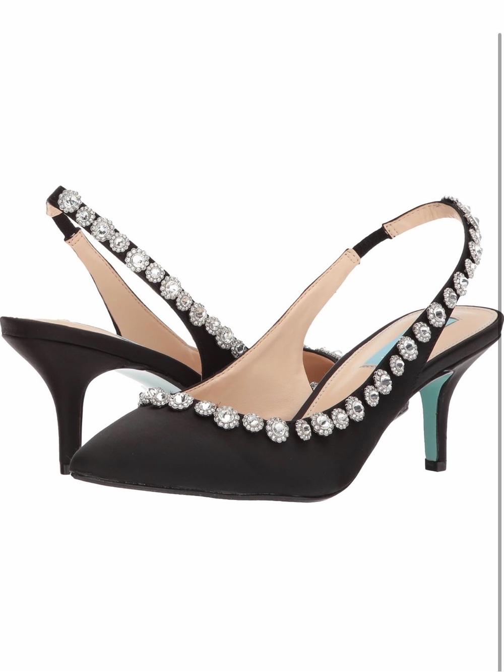 Betsey Johnson Black Crystal-Trim Slingback Pumps with Teal Heel Accent